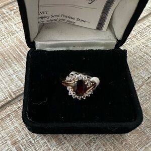 GENUINE GARNET RING SIZE 9 14K GOLD ELECTROPLATE WITH CERTIFICATE ORIGINAL TAGS